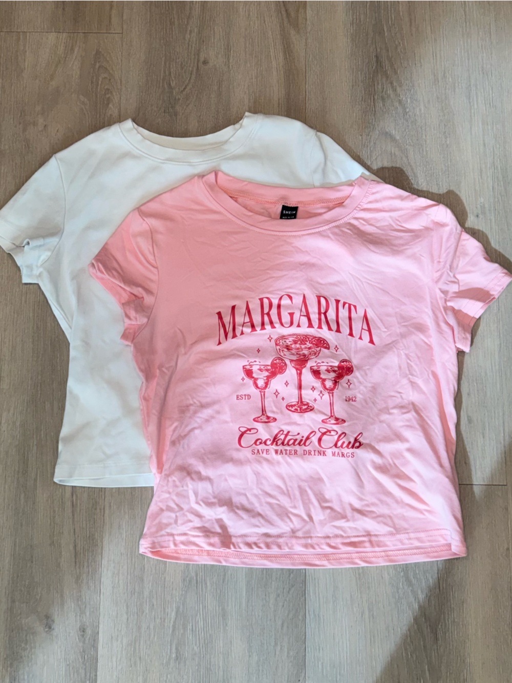 SHEIN Pink & White Margarita Graphic Tee + Plain White Baby Tee